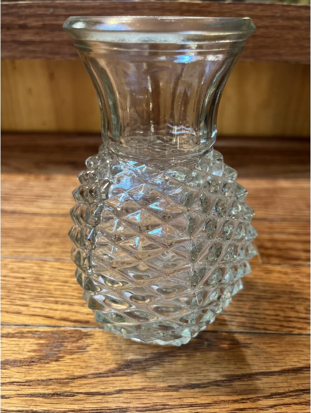 Vase Vintage FTD Florist Flower Vase Pineapple Pattern Clear Glass 5-3/4" 1981